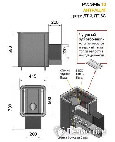 Печь для бани Везувий Русичъ Антрацит 12 (ДТ-3С) в Домодедово