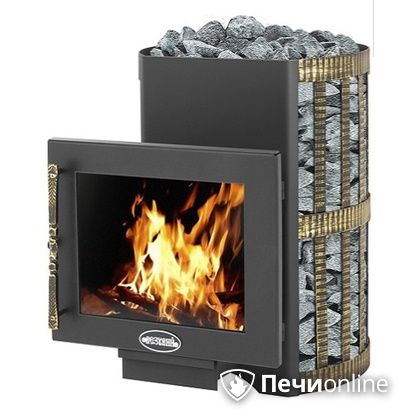 Дровяная банная печь Везувий Скиф Ковка 22 Панорама в Домодедово